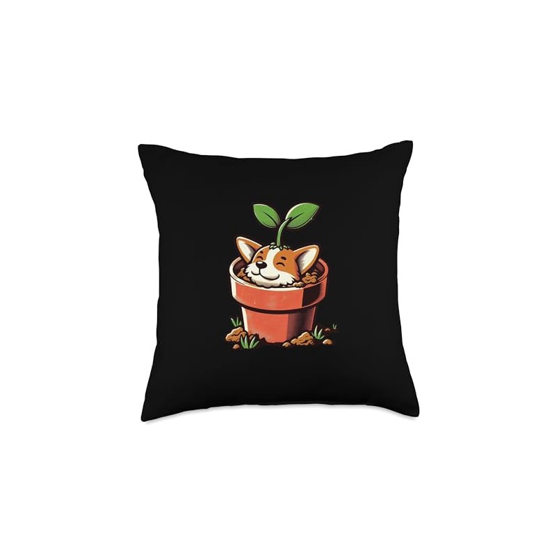 Corgi Planter Gardening Dog Lover Throw Pillow