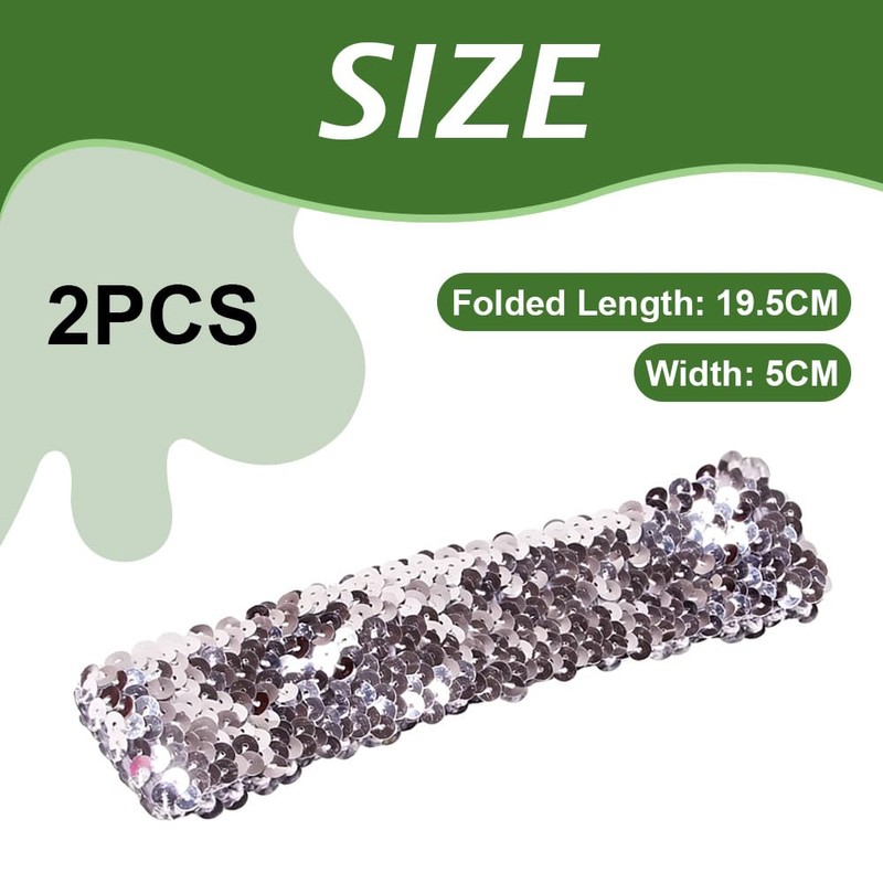 2PCS Elastic Sparkly Headband 5cm Wide Sliver Sequin Headbands For
