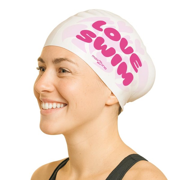 maxzone Love Swim Adult Long Hair Silicone Swim Cap for