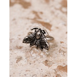 HAQUIL Witchy Moth Ring Crescent Moon Adjustable Ring, Crescent Moon Moth Skull Ring, Death Head Luna Moth Jewelry Ring, Retro Skull Moth Jewelry