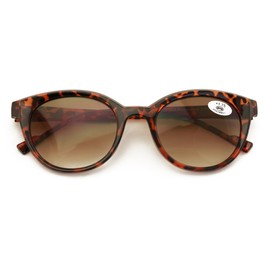 V.W.E. Women Round Progressive Bifocal Reading Sunglasses - No Line or Bubble - Zero Power on Top Reader (Brown Tortoise, 1.25, x)