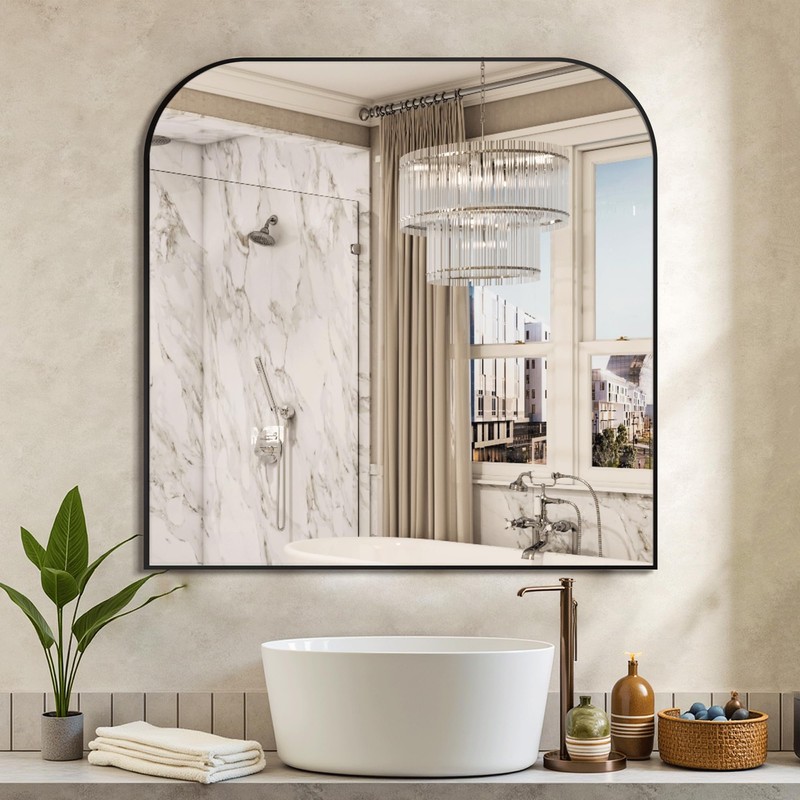 Bathroom Vanity Mirror,30" x 30" Black Metal Framed Wall Mirror