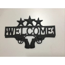Cast Iron “Welcome” Plaque With Stars And Pistols (184-0897)