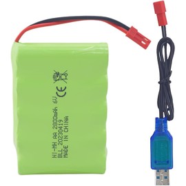 1PCS AA 6.0V 2800mAh Rechargeable Battery with JST-2P Plug and USB Charging Cable for The New Huina 540 Dump 520 RC Bulldozer and 510 Excavator 540 Engineering Truck RC Toy RC Car Spare Battery Pack