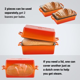 Northriver Casting Enameled Cast Iron Loaf Pan with Lid, Best Bread Oven, Bread Loaf Pans for Baking Homemade Sourdough Bread 9x5, 2 Piece set, Flame