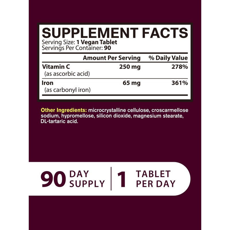 Iron Supplement for Women Men, High Potency Iron 65mg with