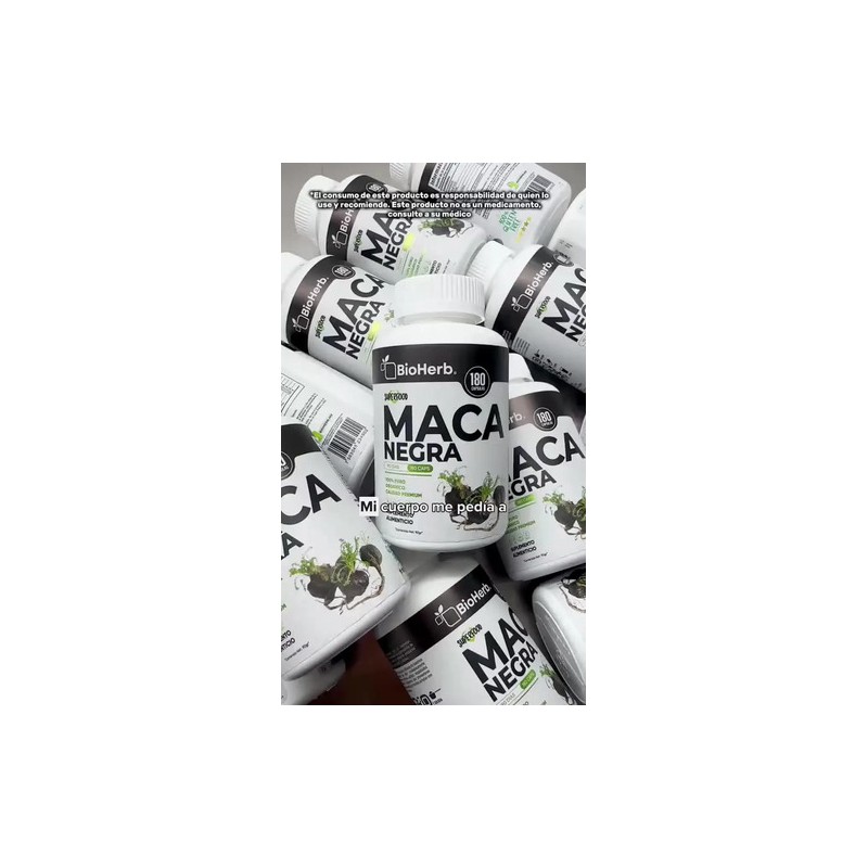 Maca Negra 100 Pura Bioherb 180 Cápsulas Suplemento