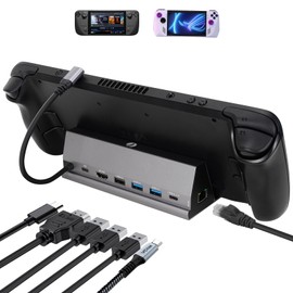 Docking Station for Steam Deck,V VCOM 7-in-1 Steam Deck Dock ROG Ally with HDMI 4K@60Hz,DisplayPort,Gigabit Ethernet,3 USB-A 3.0 and USB-C Charging Port Compatible with Steam Deck