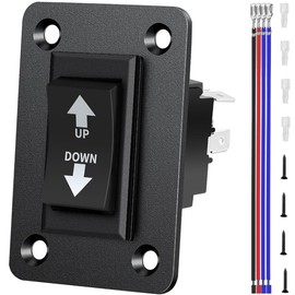 MKBKLLJY UP Down Momentary Reverse Polarity Switch DC 12V-24V 20A / AC 250V 15A DPDT RV Power Jack Switch 4Pin for 5th Wheel Tongue Trailer Stabilizer, with Panel Screw Terminal Wires Sheath