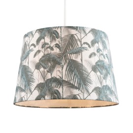 Modern Green Palm Trees Linen Fabric Drum Lamp Shade with White Cotton Inner | 30cm x 20cm x 25cm | for Lamp Base or Pendant by Happy Homewares