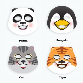 PRETTYSKIN Animal Character Face Mask Pack (4 Sheets) – Panda, Penguin, Cat, Tiger Designs for Hydrating, Firming, and Soothing Skin Care