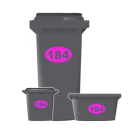 House Number Oval Bin Window Stickers, WHITE Peel and Stick x 3 Stickers (Pink)