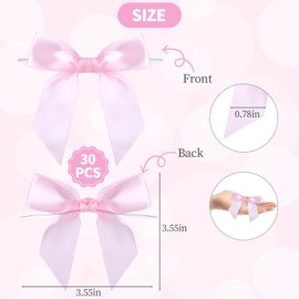30Pcs Twist Tie Bows for Gift Wrapping, Small Pink Bows for Crafts Light Pink Bow Party Decorations Premade Bows, Ribbon Bows for Gift Wrapping Pink Satin Bows for Crafts Little Pink Bows for Treats