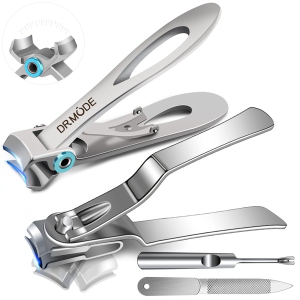 Nail Clippers for Men Thick Nails - DR. MODE 15mm Wide Jaw Opening Extra Large Toenail Clippers & Easy Grip 360 Degree Rotary Fingernail Clippers for Seniors Nail Cutter with Nail File Cuticle Trimmer
