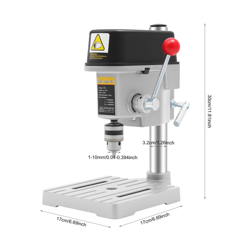 3-Speed Benchtop Drill Press Table, Electric Bench Drilling Machine, Mini