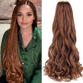 COOKOO 9 Pcs 22 Inch Pre Stretched Bouncy Braiding Hair Red Brown French Curls Braid Hair 75g/Pack Pre Curled Loose Wavy Crochet Braids Hair Extensions for Goddess Box Braids 30#