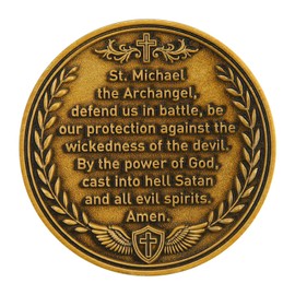 St. Michael The Archangel Challenge Coin - 3D Dual Side Prayer Coin with Colored Image, 1.574 Inch Zinc Alloy Military Coin for Collectors, Catholic Gifts, and Spiritual Protection