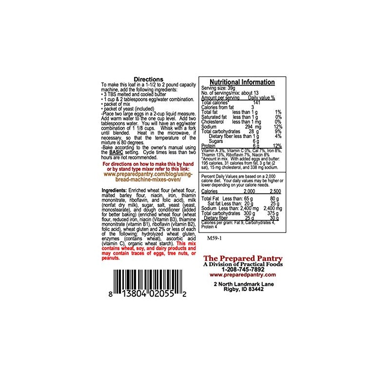 The Prepared Pantry Sally Lunn Bread Mix; Single Pack; For