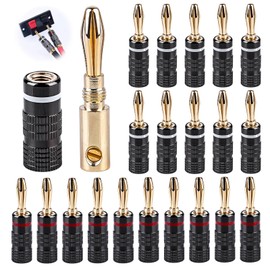 Byzesty Banana Plug, 24 K Gold-Plated Banana Plug, Speaker Screw-On Speaker Cable, Lanana Plug, 4 mm Speaker Plug for Speaker Cable, Amplifier, AV Receiver, Pack of 20 (10 Pairs)