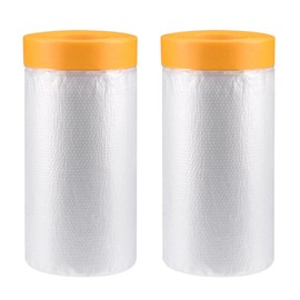 sourcing map Pre-Taped Masking Film, 43.3 in x 65 Ft, Plastic Drop Cloth with Medium-Tack Painters Tape for Painting Protection, 2 Rolls