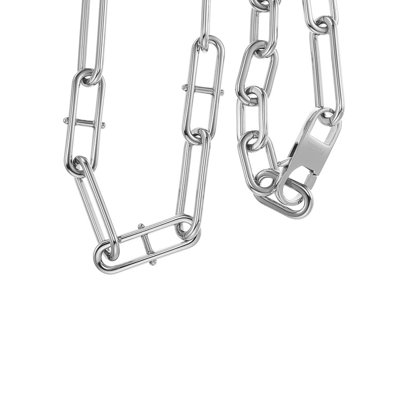 Fossil HERITAGE D-LINK Stainless Steel Chain Necklace, Stainless Steel, No
