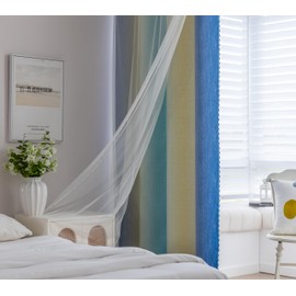 Erbnaryx Double Layer Ombre Curtains for Girls Room Girls Bedroom Kids Room Grommets Top 63 Inch Lengt Rainbow Blackout Window Drapes 2 Panels, Yellow & Blue