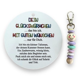 Glückswürmchen, Sorgenwürmchen handmade, Ranzenbaumler, Sorgenwurm, Worry worm, Mutmacher, Glücksbringer, Holz, Farbwahl (Pastellfarben)