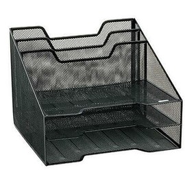 Winnable Mesh File & Tray Sorter, Black – 5-Section Desktop Organizer, 12.5 x 11.5 x 9.5, Letter Size Paper Holder