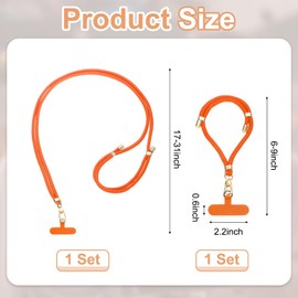 sourcing map Phone Lanyard, 1pcs Crossbody Phone Strap 1pcs Wrist Strap Kit with 2 Pads Adjustable Anti Theft Cellphone Lanyard for Keys ID Badges Phones Wallet, Orange