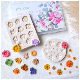 KEOKER Polymer Clay Flower Molds - 2 Pcs Polymer Clay Molds for Jewelry Making, Polymer Clay Cutters for Polymer Clay Earrings Decoration (Medium Flower)