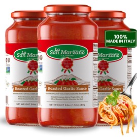 La San Marzano Roasted Garlic Sauce, 24 oz, Pasta Sauce Made in Italy, All Purpose Tomato Premium Quality, All Natural, Mediterranean Diet, Non GMO, Vegan, Gluten Free