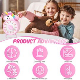 Vspek 55-Minute Countdown Timer, Classroom Visual Timer for Kids and Adults, Durable Mechanical Kitchen Timer Clock -NO Batteries Required- Timer in The Shape of Alarm Clock (Unicorn