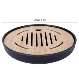 Bamboo Tea Tray, Portable Round Dry Tea Tray, Multifunctional Tea Set for the Meeting of the Afternoon Tea Family (8 inches)