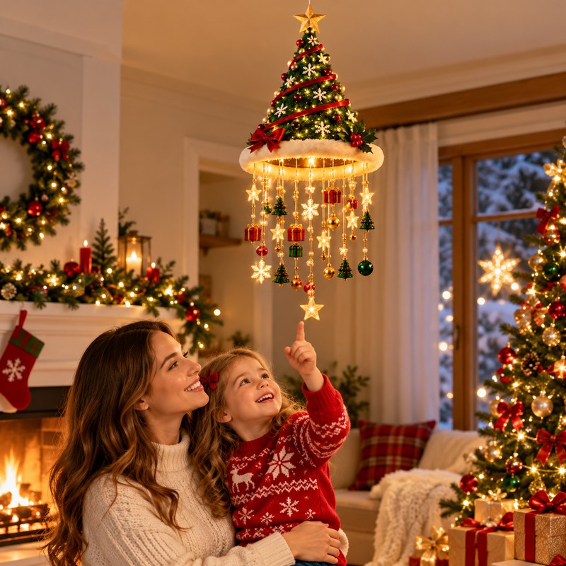 LED Santa Hat Hanging Light – Christmas Pendant Lamp with