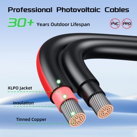 Bateria Power 30Ft 10AWG Solar Panel Extension Cable, 6mm² Twin Wire Conductor Parallel Solar Wire Adapter Kit with Waterproof Female & Male Solar Connectors for RV, Marine, Photovoltaic Systems