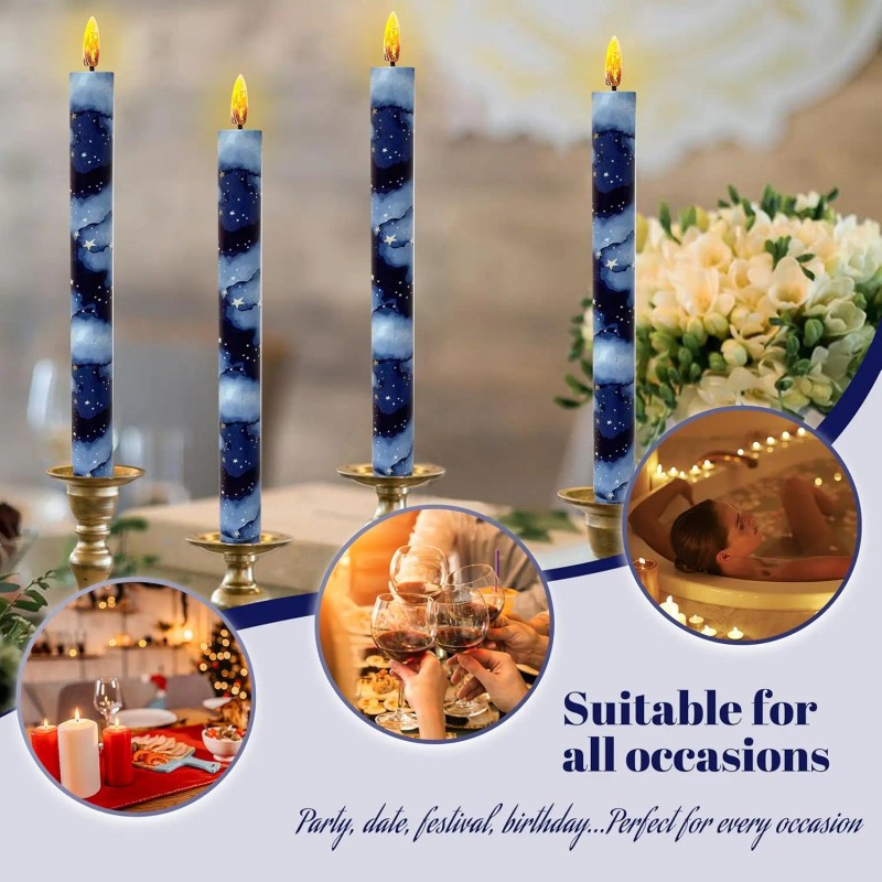 6pcs 9.5 Inch Starry Sky LED Taper Candles Battery Operated