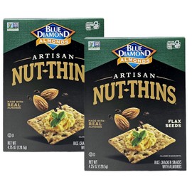 (Pack of 2) Almonds Artisan Nut Thins Cracker Crisps, Flax Seeds, Gluten Free Rice Cracker Snacks with Almonds, 4.25 Ounce each