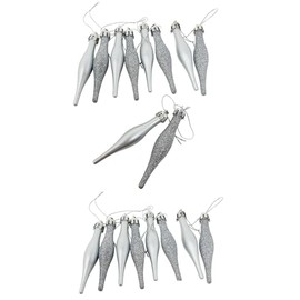 20 x SILVER Christmas Tree Tear Drop Droplet Baubles Decorations -Plastic Glitter Icicle