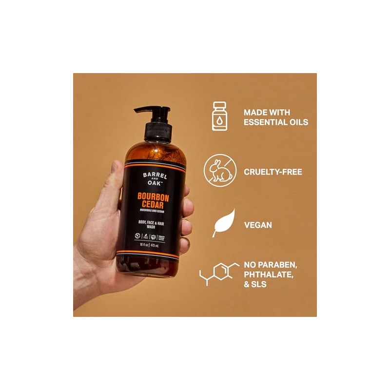 Olivina Men Hair, Face & Body All-in-One Wash, Bourbon Cedar,