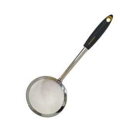 Fackelmann Soft Mesh Slotted Spoon, Stainless Steel and Polypropylene Handle with Soft Touch, Non-Slip and Ergonomic, Suitable for Roasting and Frothing, 30 x 11 x 8 cm, Orange and Grey, 1 Piece