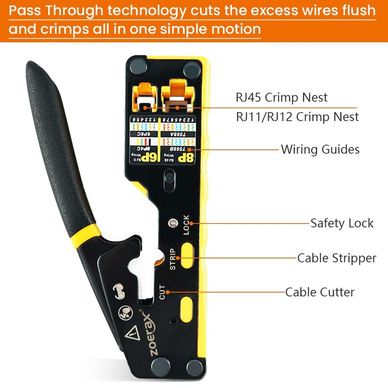 ZoeRax RJ45 Crimping Tool Pass Through Ethernet Crimping Tool for