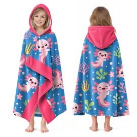 CZZDERAM Ocean Axolotl Kids Hooded Beach Towel, 30"x50" Quick Dry Bath Towel Wrap with Hood for Kids, Soft Absorbent Lightweight Swim Pool Towel for Bath, Beach, Pool, Travel and Summer Vacation