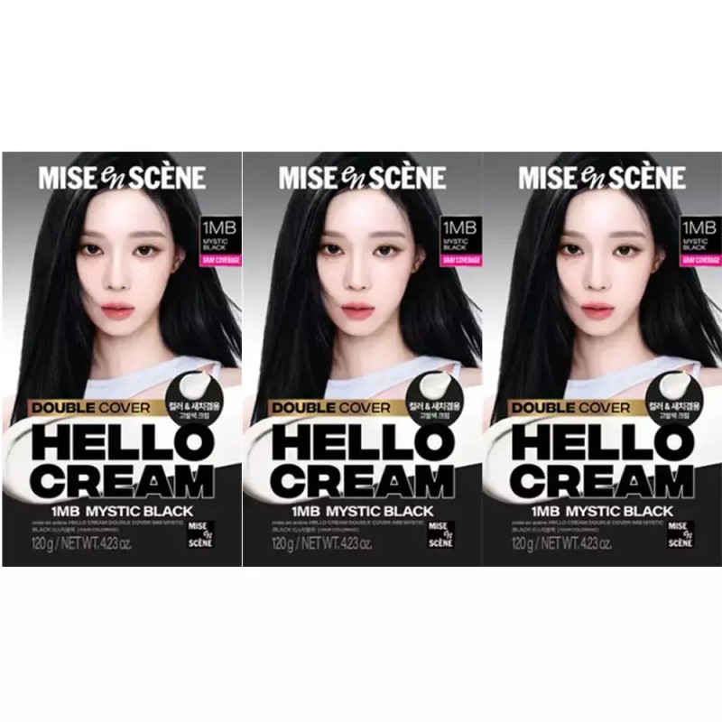 Miseonsen 미쟝센 헬로크림염색약 1B미스틱블랙x3개(1MB로 리뉴얼)확실한톤다운 완벽새치커버 얼룩커버 Missha Hello Hair