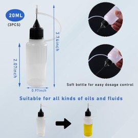 Augeny 3PCS Needle Tip Glue Bottle, 20ML Blunt Needle Tip Precision Applicator Oil Bottles with Funnel, Empty Applicator Glue Oiler Squeeze Bottle for for Glue Liquid Oil DIY Craft