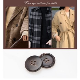 YINETTECH 20pcs 4 Holes Circular Button Natural Buffalo Horn Fastener Coffee 2 Sizes for Blazers Suits Costumes Crafts