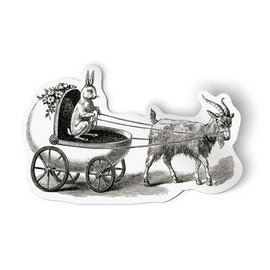 Vintage Style Easter Bunny Carriage and Goat Drawing Sticker Vinyl Decal Car Bumper Window 11" x 7"