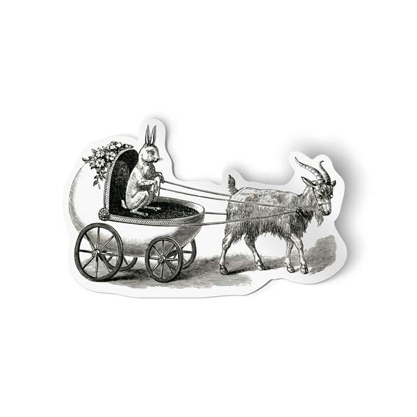 Vintage Style Easter Bunny Carriage and Goat Drawing Sticker Vinyl