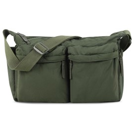 Nylon Crossbody Messenger Bag for Women,Large Shoulder Bag Hobo Tote Bag with Multi-pocket,Lightweight Computer Crossbody Bag Hand Bag with Zipper for Travel Work(Green)