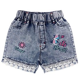 Peacolate 4-11Y Little&Big Girls Summer Denim Shorts Elastic Waistband Flower Ripped Jeans(5Y,Butterfly)