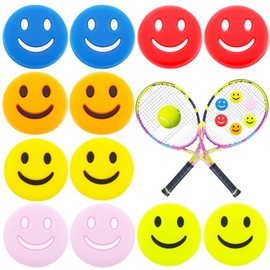 DQITJ 12 Pcs Tennis Racquet Dampeners, Cute Round Shape Rubber Tennis Racket Damper Shock Absorber, Tennis Vibration Dampener with 6 Colors